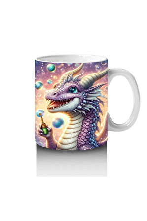 Çocuklara Sütü Sevdiren Baloncuk Üfleyen Renkli Ejderha Desenli Kupa Bardak