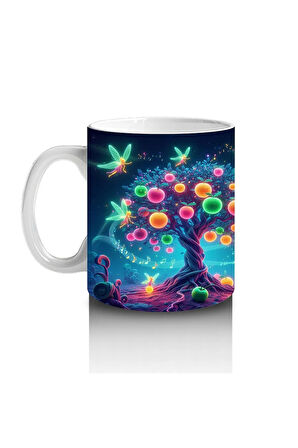 Çocuklara Sütü Sevdiren Işıltılı Peri Kuşları ve Masal Ağacı Desenli Kupa Bardak