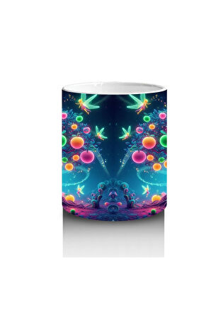 Çocuklara Sütü Sevdiren Işıltılı Peri Kuşları ve Masal Ağacı Desenli Kupa Bardak