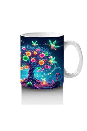 Çocuklara Sütü Sevdiren Işıltılı Peri Kuşları ve Masal Ağacı Desenli Kupa Bardak