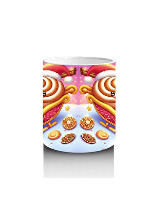 Çocuklara Sütü Sevdiren Noel Şapkalı Tatlı Kediler ve Kurabiye Desenli Kupa Bardak