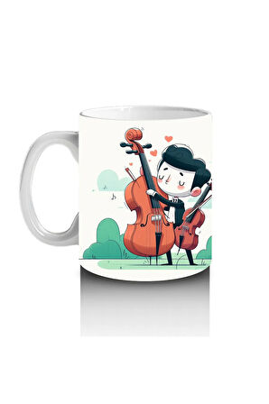 Çocuklara Sütü Sevdiren Viyolonsel Çalan Sevimli Müzisyen Desenli Kupa Bardak