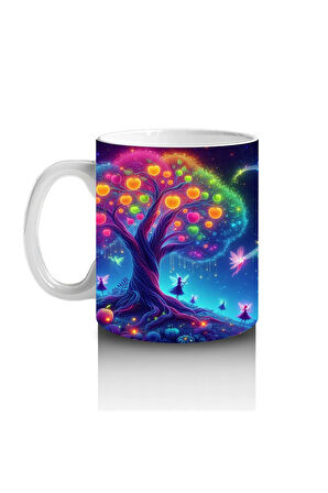 Çocuklara Sütü Sevdiren Işıltılı Periler ve Masal Ormanı Desenli Kupa Bardak