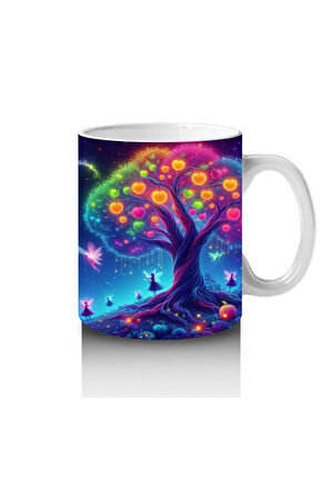 Çocuklara Sütü Sevdiren Işıltılı Periler ve Masal Ormanı Desenli Kupa Bardak