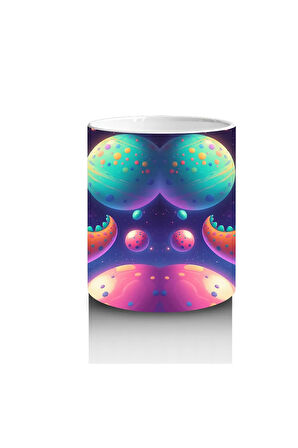 Çocuklara Sütü Sevdiren Astronot Dinozor ve Renkli Gezegenler Desenli Kupa Bardak