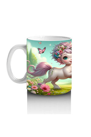 Çocuklara Sütü Sevdiren Çiçekli Taçlı Sevimli Unicorn Desenli Kupa Bardak