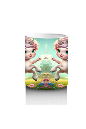 Çocuklara Sütü Sevdiren Çiçekli Taçlı Sevimli Unicorn Desenli Kupa Bardak