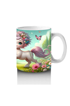 Çocuklara Sütü Sevdiren Çiçekli Taçlı Sevimli Unicorn Desenli Kupa Bardak