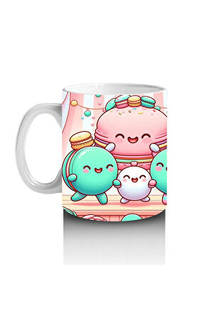 Çocuklara Sütü Sevdiren Neşeli Macaron Ailesi Desenli Kupa Bardak