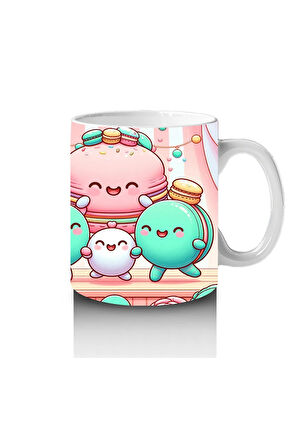 Çocuklara Sütü Sevdiren Neşeli Macaron Ailesi Desenli Kupa Bardak