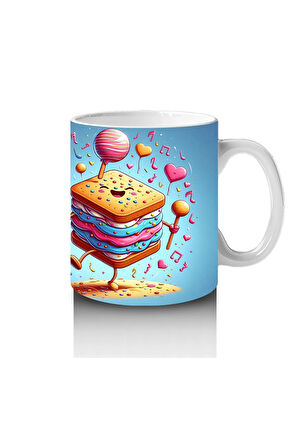 Çocuklara Sütü Sevdiren Müzik Dolu Renkli Bisküvi Desenli Kupa Bardak