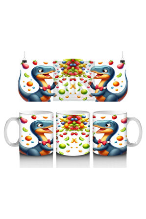 Çocuklara Sütü Sevdiren Meyve Şöleni Yapan Dinozor Desenli Kupa Bardak