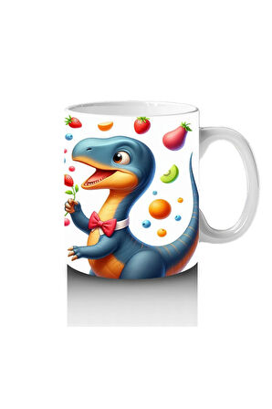 Çocuklara Sütü Sevdiren Meyve Şöleni Yapan Dinozor Desenli Kupa Bardak