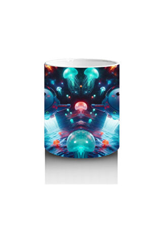 Çocuklara Sütü Sevdiren Işık Saçan Denizaltı Roketleri ve Denizanası Dünyası Desenli Kupa Bardak