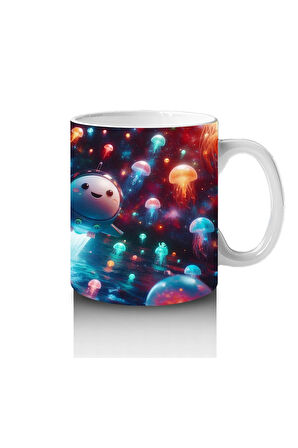 Çocuklara Sütü Sevdiren Işık Saçan Denizaltı Roketleri ve Denizanası Dünyası Desenli Kupa Bardak