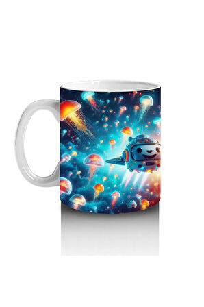 Çocuklara Sütü Sevdiren Denizaltı Roketleri ve Işık Saçan Denizanası Ormanı Desenli Kupa Bardak