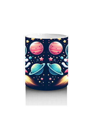 Çocuklara Sütü Sevdiren Roketle Uçan Astronot Kedi Desenli Kupa Bardak