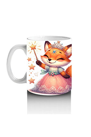 Çocuklara Sütü Sevdiren Sihirli Elbiseli Prenses Tilki Desenli Kupa Bardak