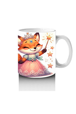 Çocuklara Sütü Sevdiren Sihirli Elbiseli Prenses Tilki Desenli Kupa Bardak