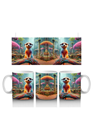 Çocuklara Sütü Sevdiren Renkli Ormanda Meraklı Sürüngen Desenli Kupa Bardak