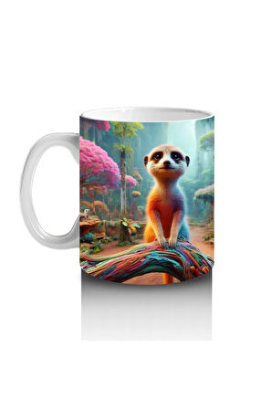 Çocuklara Sütü Sevdiren Renkli Ormanda Meraklı Sürüngen Desenli Kupa Bardak