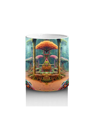 Çocuklara Sütü Sevdiren Renkli Ormanda Meraklı Sürüngen Desenli Kupa Bardak