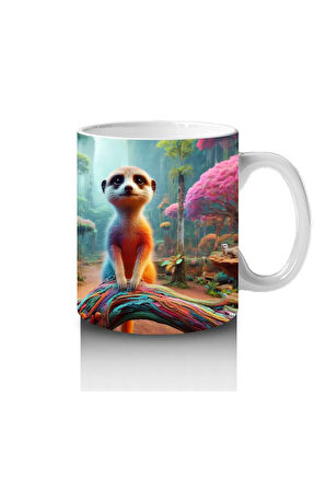 Çocuklara Sütü Sevdiren Renkli Ormanda Meraklı Sürüngen Desenli Kupa Bardak