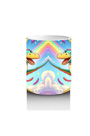 Çocuklara Sütü Sevdiren Gökkuşağı Kanatlı Dino Kuş Kupa Bardak