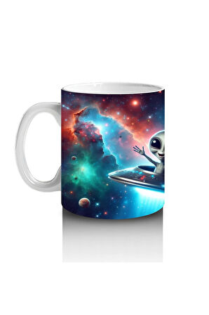 Çocuklara Sütü Sevdiren Hoverboardlu Uzaylı Kupa Bardak