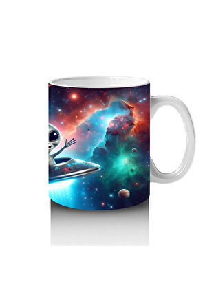 Çocuklara Sütü Sevdiren Hoverboardlu Uzaylı Kupa Bardak