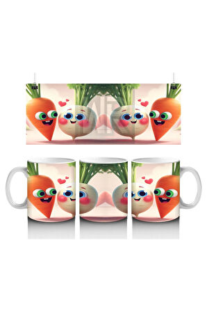 Çocuklara Sütü Sevdiren Neşeli Kök Sebze Çifti Kupa Bardak