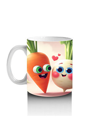 Çocuklara Sütü Sevdiren Neşeli Kök Sebze Çifti Kupa Bardak