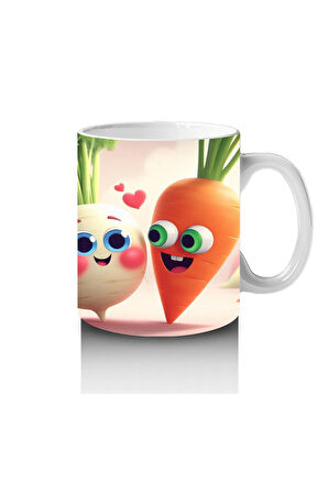 Çocuklara Sütü Sevdiren Neşeli Kök Sebze Çifti Kupa Bardak