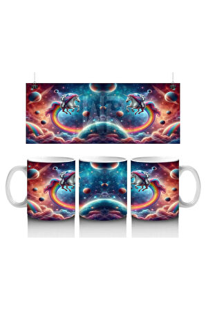 Çocuklara Sütü Sevdiren Kozmik Gökkuşağı Unicorn Yolculuğu Kupa Bardak