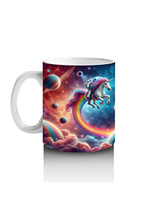 Çocuklara Sütü Sevdiren Kozmik Gökkuşağı Unicorn Yolculuğu Kupa Bardak