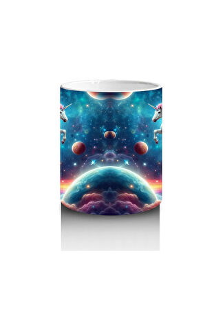 Çocuklara Sütü Sevdiren Kozmik Gökkuşağı Unicorn Yolculuğu Kupa Bardak