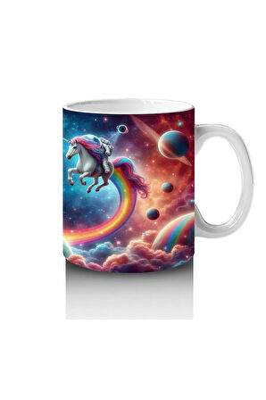 Çocuklara Sütü Sevdiren Kozmik Gökkuşağı Unicorn Yolculuğu Kupa Bardak