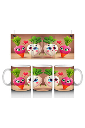 Çocuklara Sütü Sevdiren Kalpli Kök Sebze Dostluğu Kupa Bardak