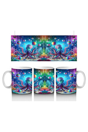 Çocuklara Sütü Sevdiren Işıltılı Ahtapot Karnavalı Kupa Bardak