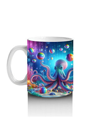 Çocuklara Sütü Sevdiren Işıltılı Ahtapot Karnavalı Kupa Bardak