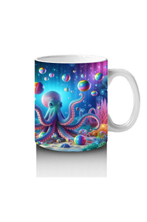 Çocuklara Sütü Sevdiren Işıltılı Ahtapot Karnavalı Kupa Bardak