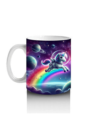 Çocuklara Sütü Sevdiren Astronot Gökkuşağı Unicorn Kupa Bardak