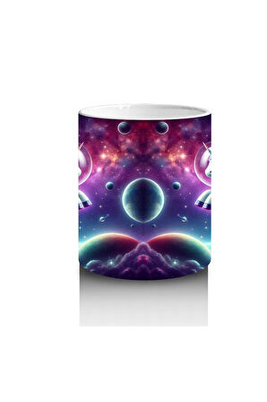 Çocuklara Sütü Sevdiren Astronot Gökkuşağı Unicorn Kupa Bardak