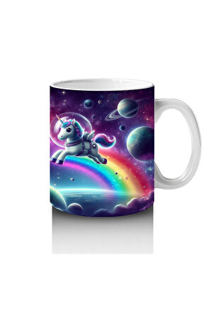 Çocuklara Sütü Sevdiren Astronot Gökkuşağı Unicorn Kupa Bardak