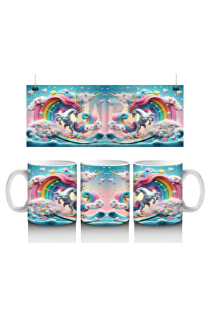 Çocuklara Sütü Sevdiren Renkli Dalga Unicorn Şöleni Kupa Bardak