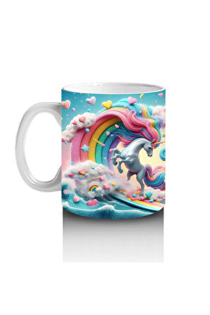 Çocuklara Sütü Sevdiren Renkli Dalga Unicorn Şöleni Kupa Bardak