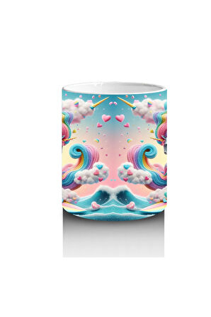 Çocuklara Sütü Sevdiren Renkli Dalga Unicorn Şöleni Kupa Bardak