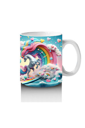Çocuklara Sütü Sevdiren Renkli Dalga Unicorn Şöleni Kupa Bardak