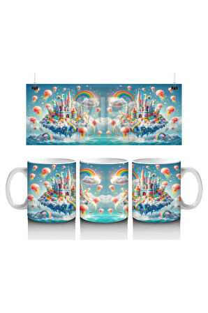 Çocuklara Sütü Sevdiren Balonlu Gökkuşağı Şatosu Kupa Bardak