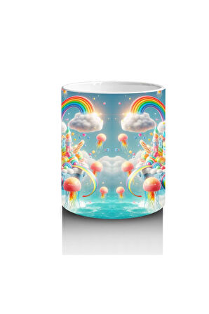 Çocuklara Sütü Sevdiren Balonlu Gökkuşağı Şatosu Kupa Bardak